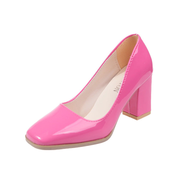 Damen elegante Pumps mit quadratischer Zehenkappe und hohem Blockabsatz Drune