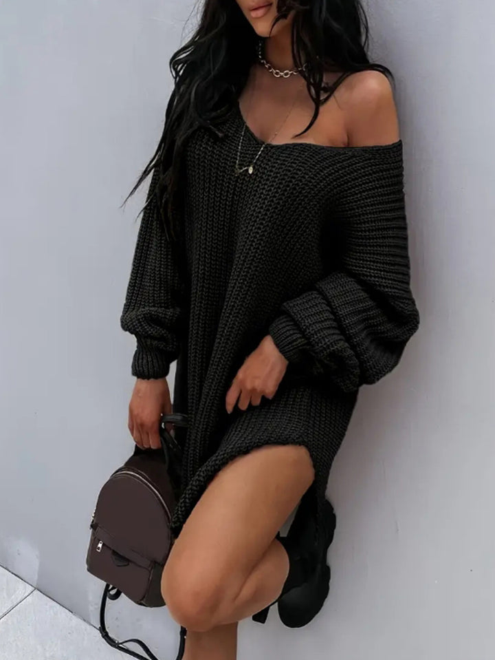 Damen Grobstrick Pullover mit V-Ausschnitt und weitem Schnitt Drune