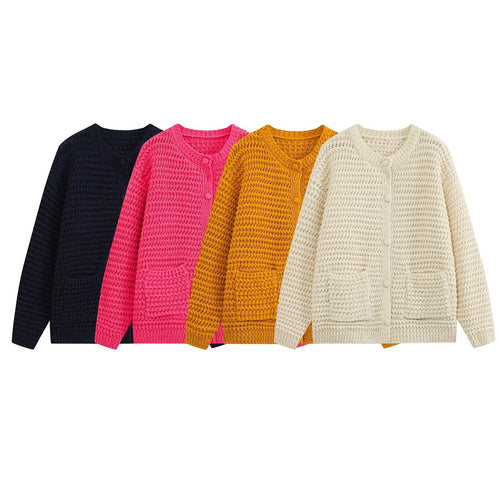 Damen Grobgestrickte Oversize-Cardigan mit Knopfleiste und aufgesetzten Taschen Drune