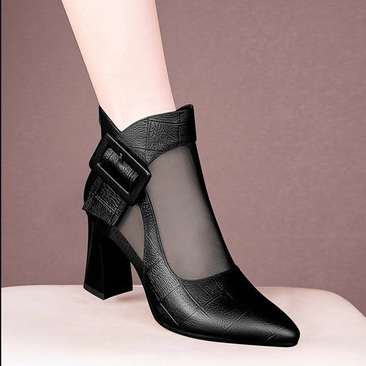 Damen Elegante Stiefeletten mit Transparente Einsätze und Blockabsatz Drune