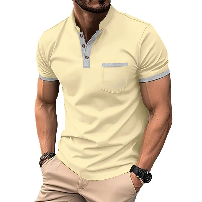 Herren Kurzarmpolo mit kontrastierenden Knöpfen und Brusttasche Drune
