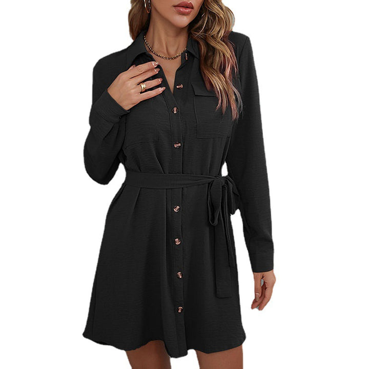 Damen Knielanges Hemdblusenkleid mit Taillengürtel Drune