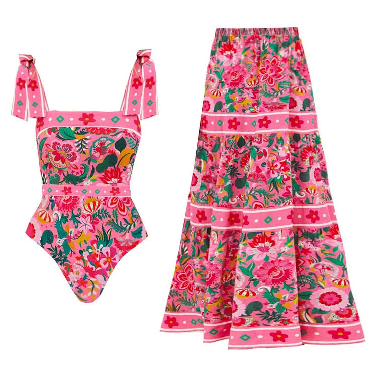 Damen Floral Motive Badeanzug mit verspieltem Trägerdesign Drune