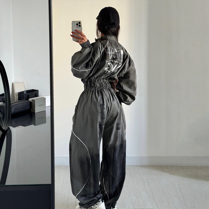 Damen Sportlicher Jumpsuit mit weiten Beinen und elastischem Bund Drune
