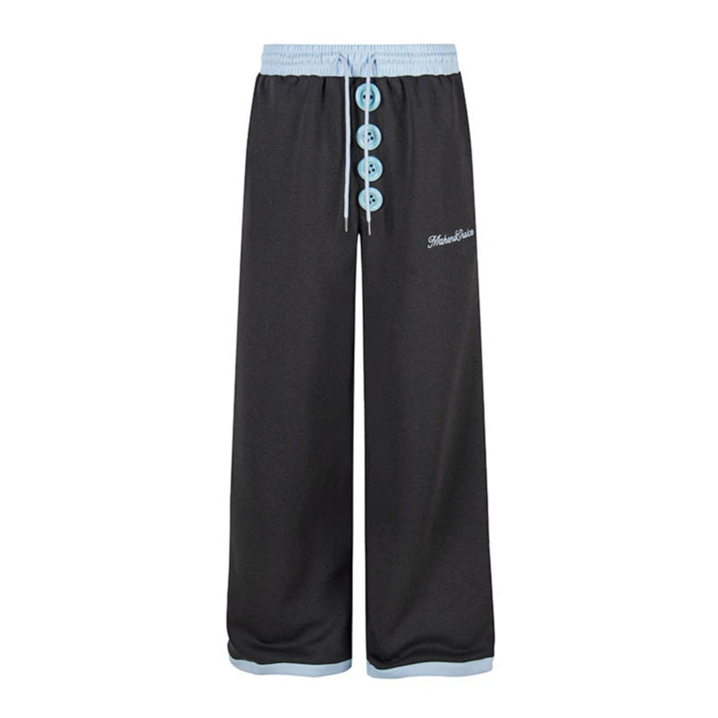Damen Weite Lounge-Hose mit Zierknopfleiste, hohem Bund und Kordelzug Drune
