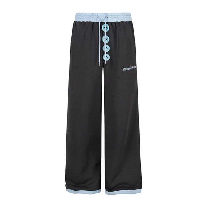 Damen Weite Lounge-Hose mit Zierknopfleiste, hohem Bund und Kordelzug Drune