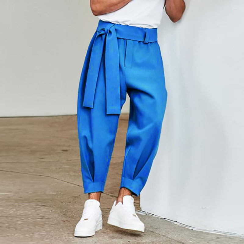 Herren elegante Freizeithose mit bindbarem Taillenband und weitem Schnitt Drune