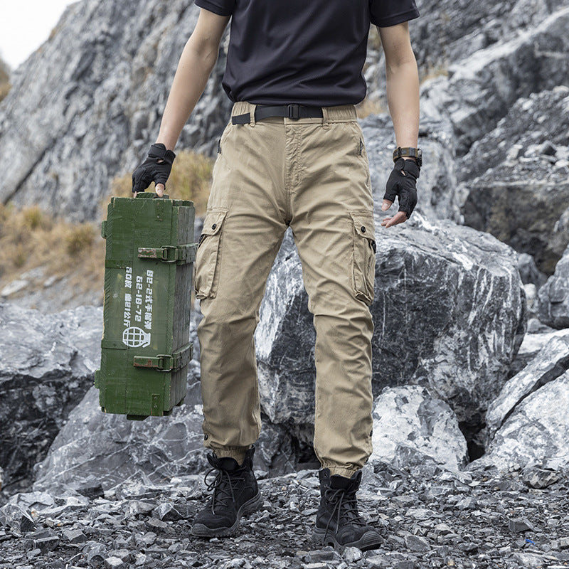 Herren Konisch geschnittene Utility‑Cargohose mit Tunnelzugbund, integriertem Gürtel und Mehrfachtaschen Drune