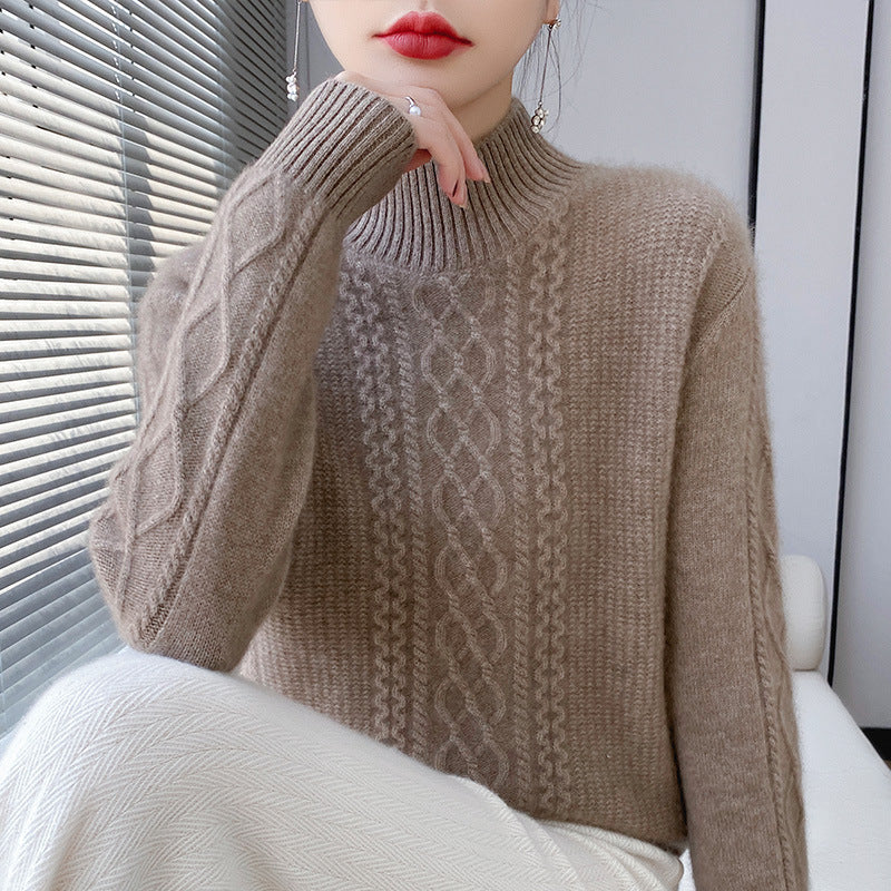 Damen Weicher Zopfstrick-Mockneck-Pullover mit leichtem Mohair-Effekt Drune