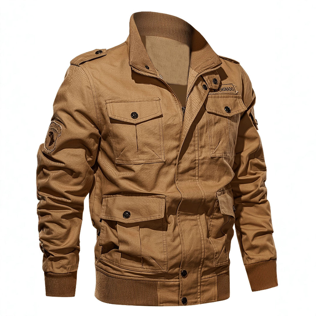 Herren Militärinspirierte Canvas-Fieldjacke mit Schulterklappen und Multifunktions-Taschen Drune