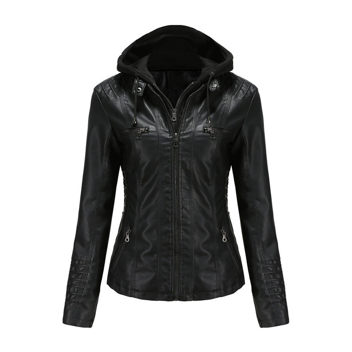 Drune | Doppellagige Lederjacke mit Kapuze - Warmer und stilvoller Damenmantel