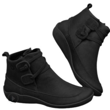 Damen Knöchelhohe Komfort-Boots aus Lederoptik mit Klettriemen und elastischer Schnürung Drune