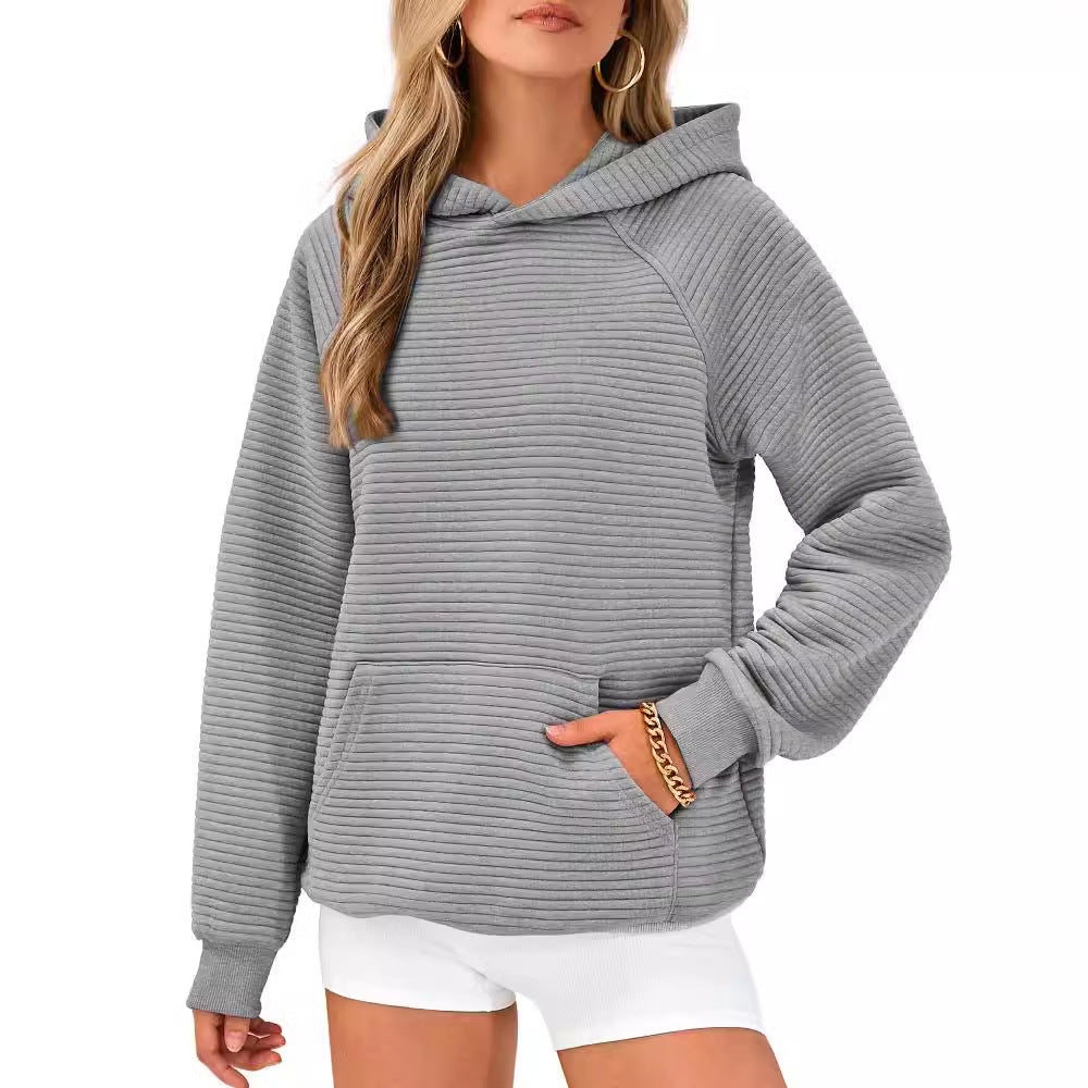 Damen modischer Kapuzenpullover mit strukturiertem Oberflächenmuster Drune