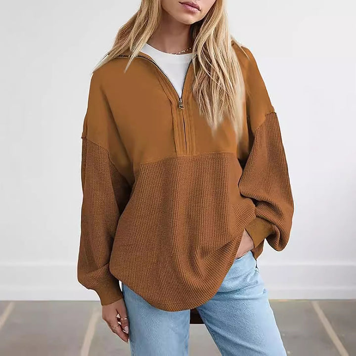 Damen lässiger Kapuzenpullover mit halblangem Reißverschluss und strukturiertem Material Drune