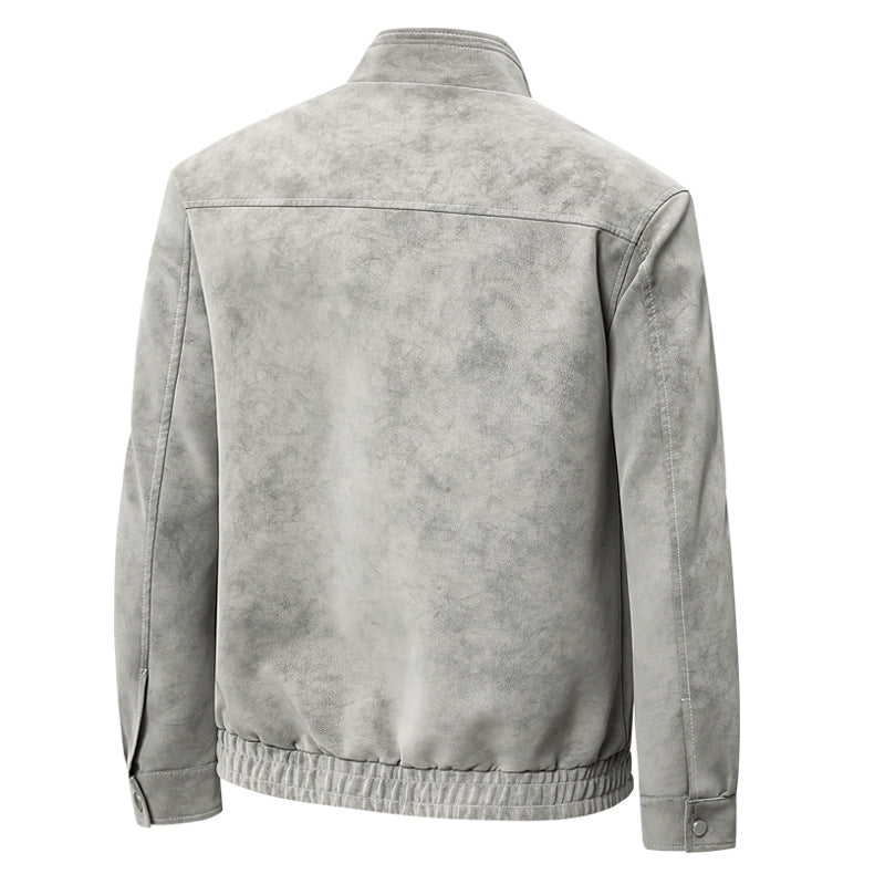 Herren  Faux-Suede Strukturierte Stehkragen-Zip-Jacke mit schrägen Brusttaschen Drune