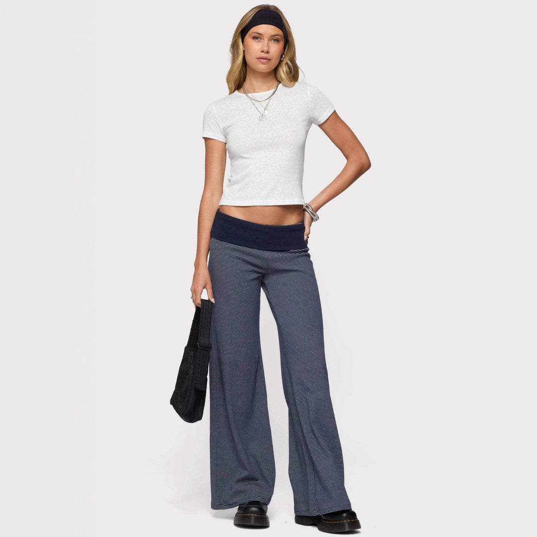 Damen weite Lounge-Hose mit elastischem Bund und maritimem Streifenmuster Drune
