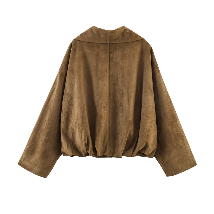 Damen Oversized Wasserfalljacke im Veloursleder-Look Drune