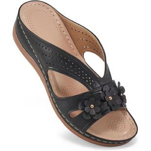 Damen nan komfortable Keilsandalette mit floralem Zierbesatz und gepolstertem Fußbett Drune