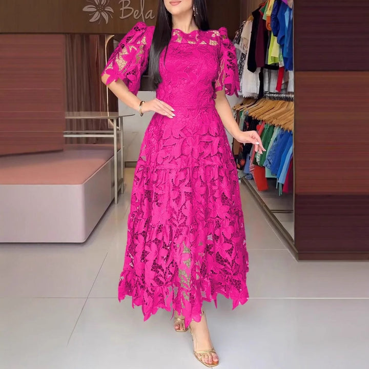 Damen nan Maxikleid aus floraler Guipure-Spitze mit taillierter Passform und Stufensaum Drune