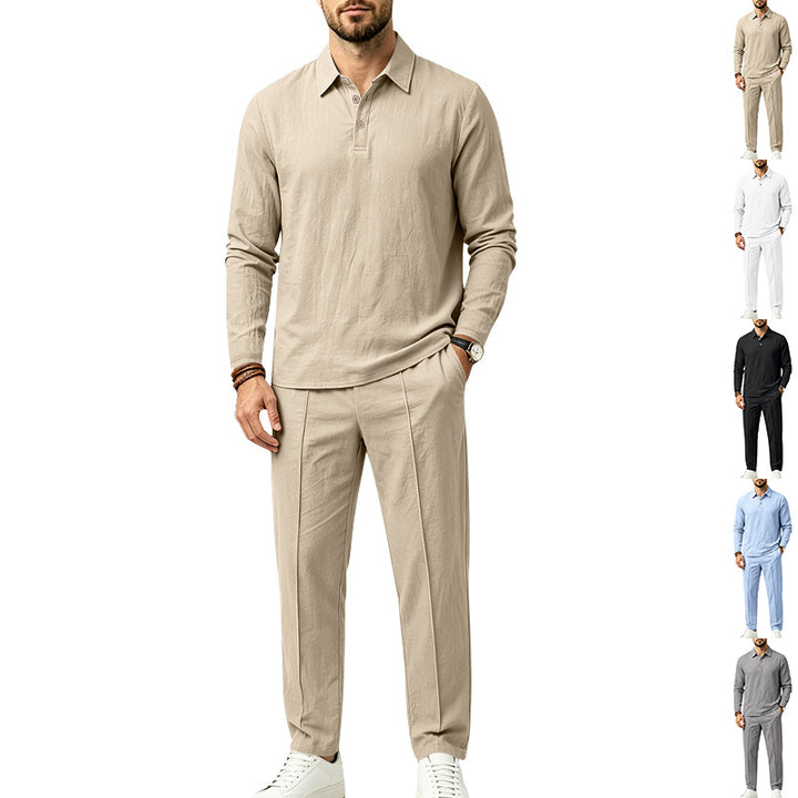 Herren Langarm-Henley-Lounge-Set aus leichter Baumwollmischung mit Kordelzug Drune