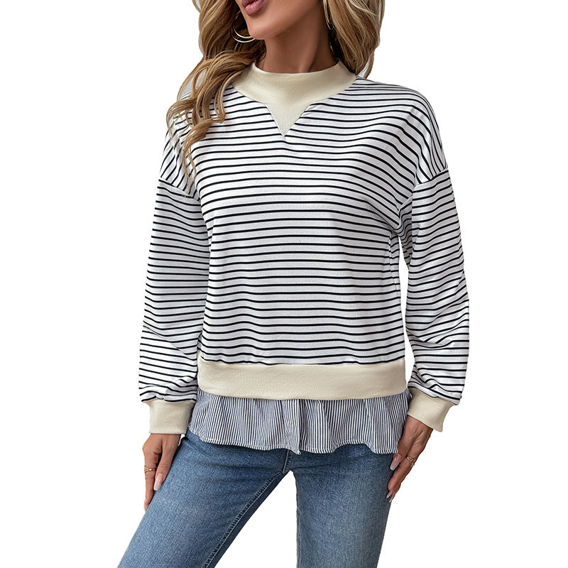 Damen Lässiges Ringel-Sweatshirt mit Lagenoptik-Saum Drune