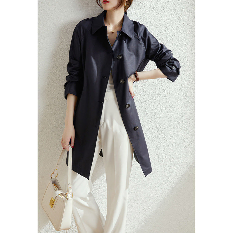Damen Modische Trenchjacke mit stilvollem Kragen und praktischen Taschen Drune