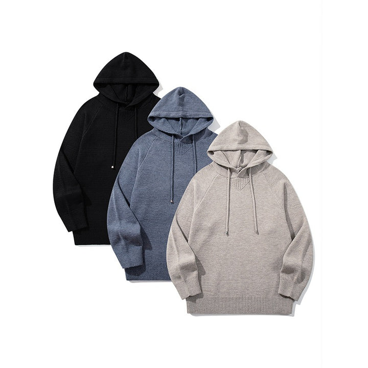 Unisex Oversize Strickkapuzenpullover mit Raglanärmeln und Rippbündchen Drune