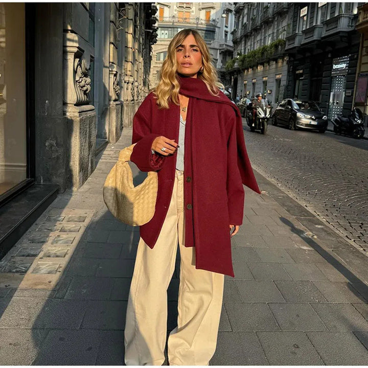 Damen Elegante Oversize-Jacke mit hohem Kragen und Taschen Drune
