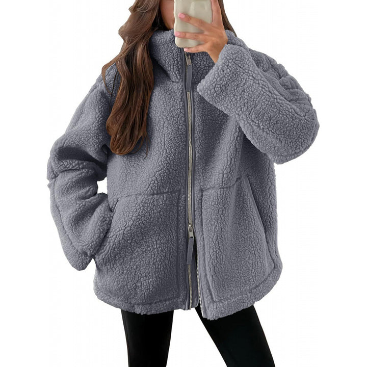 Damen Kuschelige Teddyfelljacke mit hohen Kragen und Reißverschluss Drune