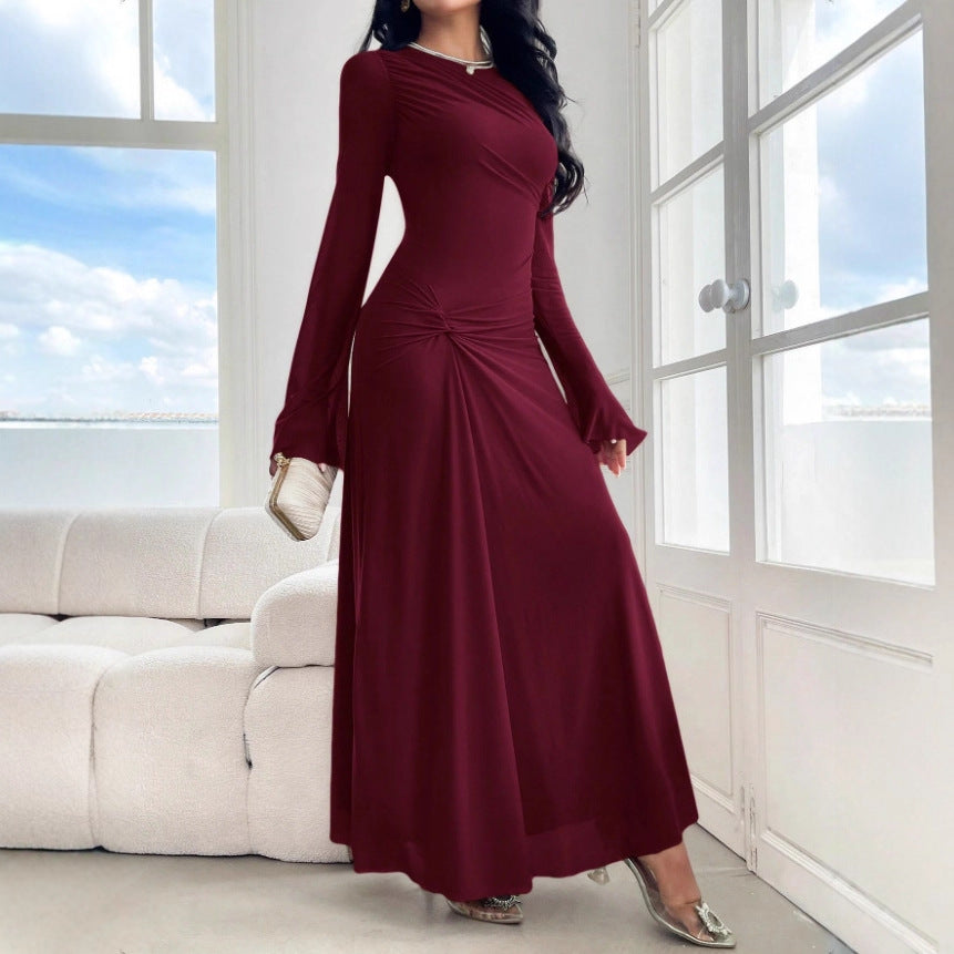 Damen Maxikleid mit geraffter Taillenpartie und Glockenärmeln Drune