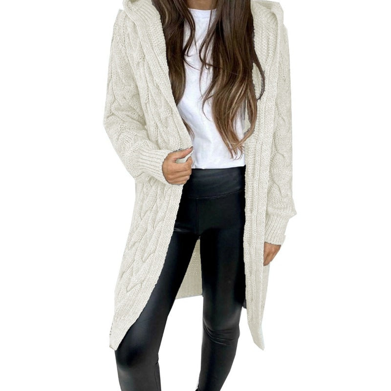 Damen Grobstrickmantel mit Kapuze und Zopfdesign Drune