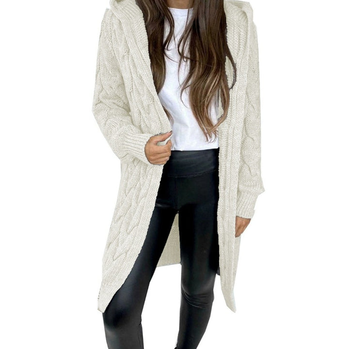 Damen Grobstrickmantel mit Kapuze und Zopfdesign Drune