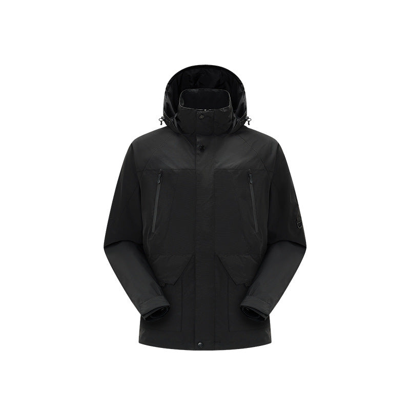 Herren Technische wasserdichte Outdoorjacke mit Kapuze, verschweißten Nähten und verdeckten Reißverschlüssen Drune