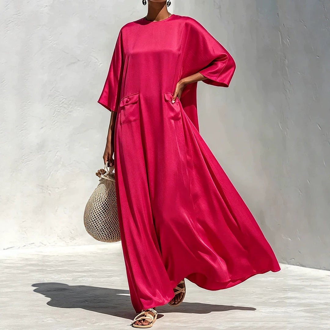 Damen Fließendes Maxikleid mit Oversize‑Kaftan­schnitt und aufgesetzten Pattentaschen Drune
