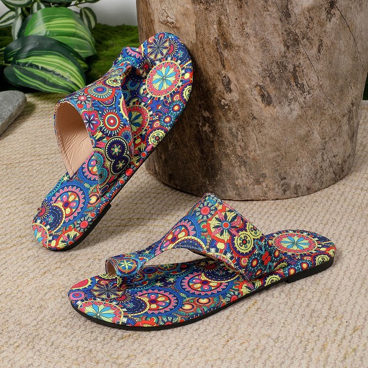 Damen Zehenstegsandalen mit buntem Blumenmuster und rutschfester Sohle Drune
