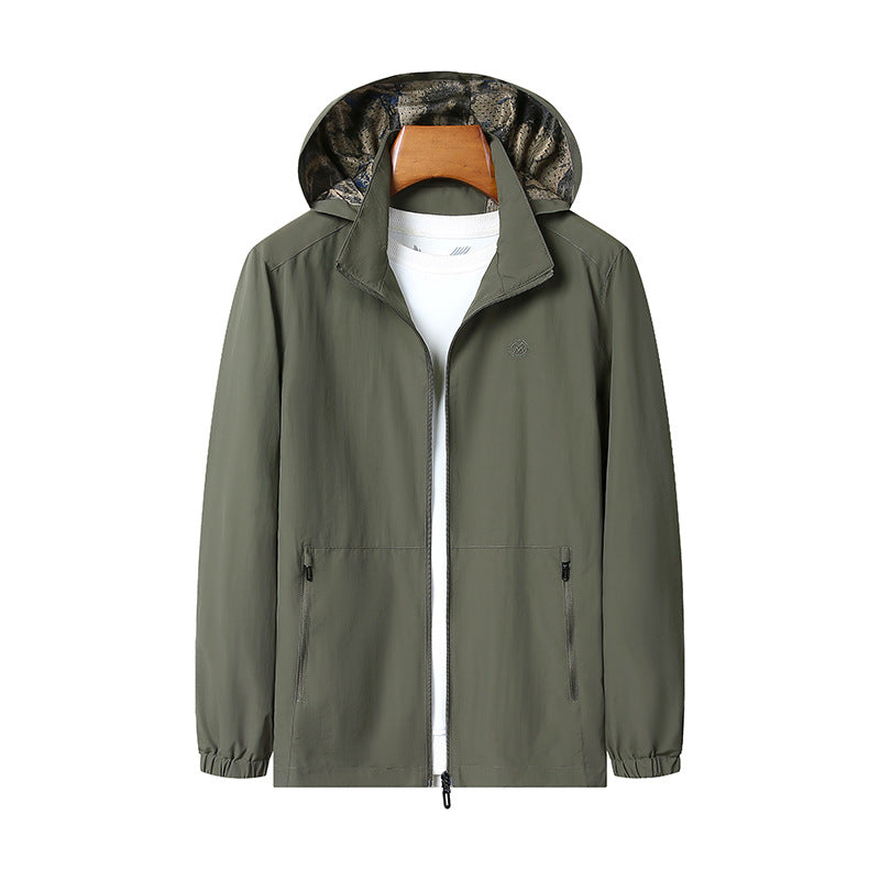 Herren Leichte Wind- und Wasserabweisende Kapuzenjacke mit Camouflage-Innenfutter Drune