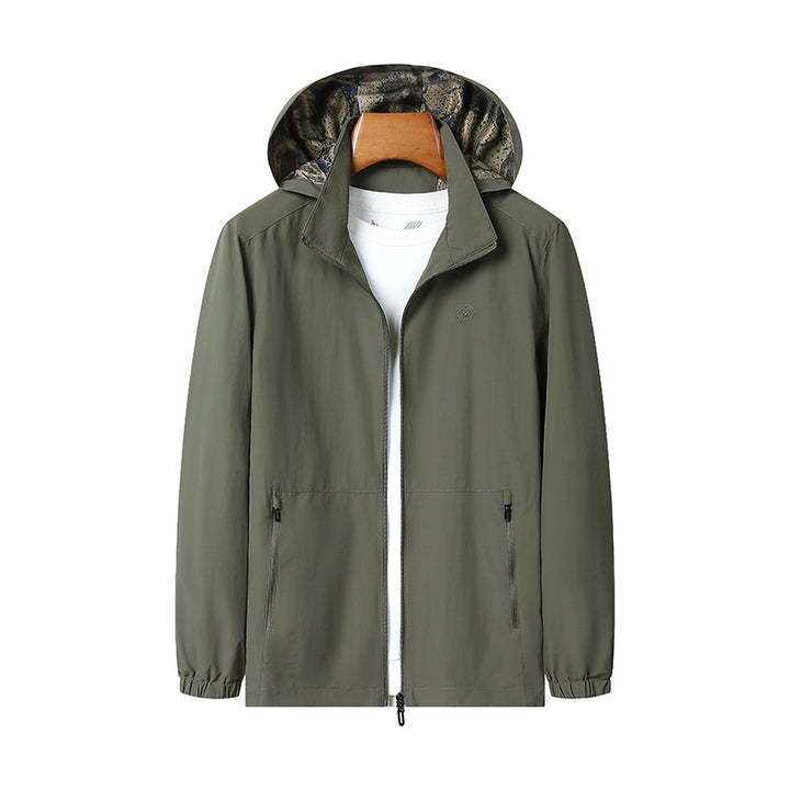 Herren Leichte Wind- und Wasserabweisende Kapuzenjacke mit Camouflage-Innenfutter Drune