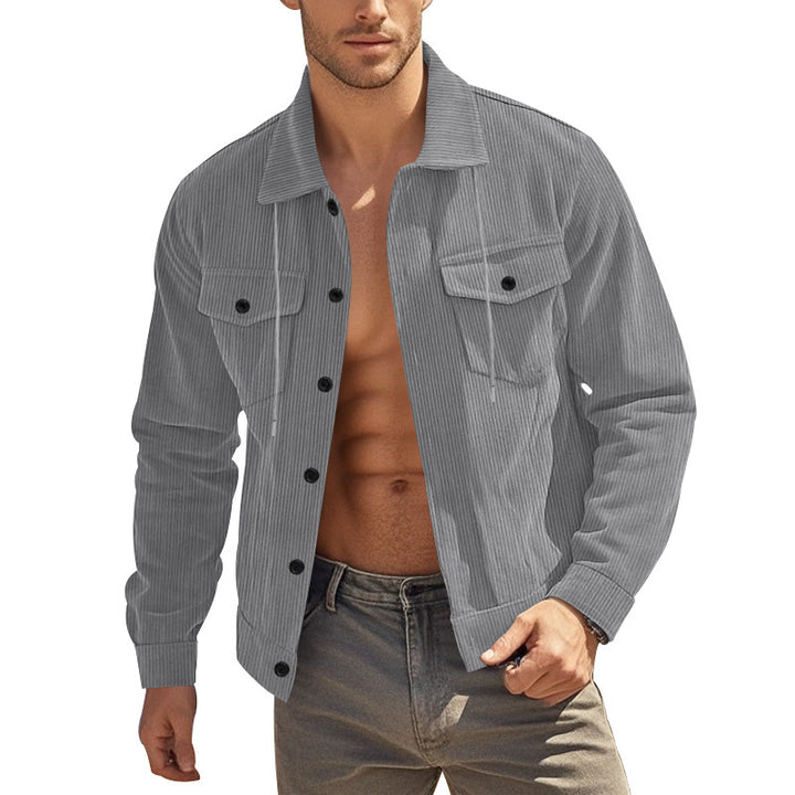 Herren nan lässige fein gerippte Cordjacke mit Stehkragen, Brusttaschen und elastischem Saum Drune