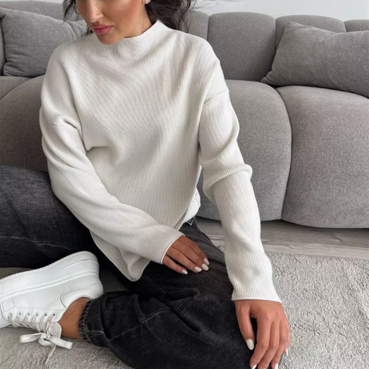 Damen Oversize-Feinstrickpullover mit Stehkragen und geriffelter Struktur Drune