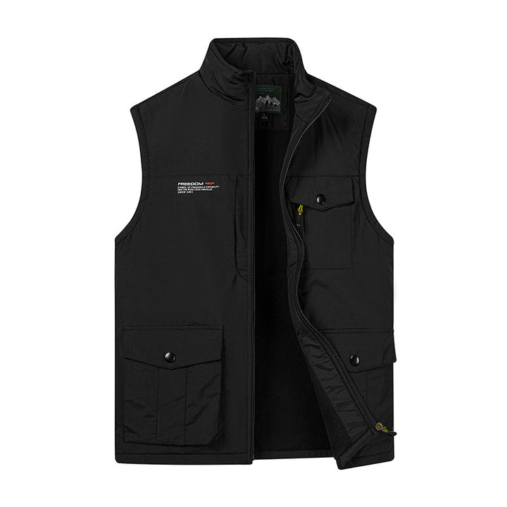 Herren Leichte Fleece-gefütterte Outdoor-Weste mit Mehrfachtaschen und Stehkragen Drune