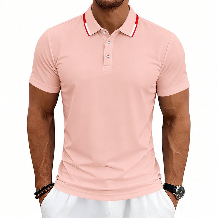 Herren nan tailliertes Kurzarm-Poloshirt mit Kontrastkragen aus atmungsaktivem Piqué Drune