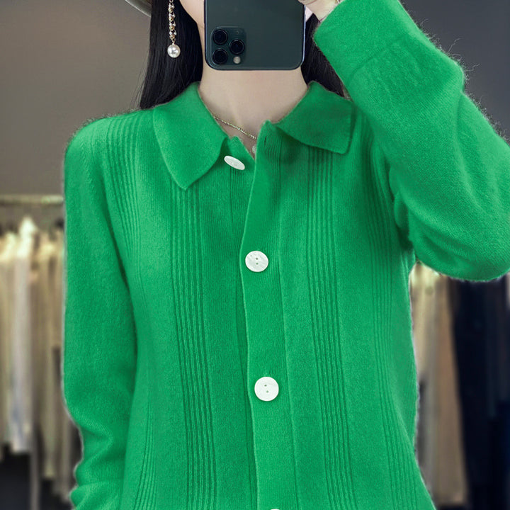Damen Knopfcardigan mit Hemdkragen und feiner Längsrippenstruktur Drune