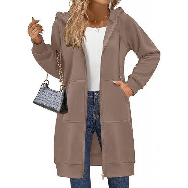 Damen modische Kapuzenjacke mit seitlichen Eingrifftaschen und Reißverschluss Drune