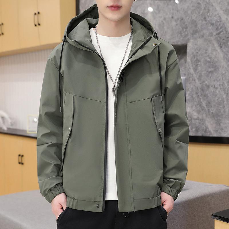 Herren leichte wind- und wasserabweisende Kapuzen-Utility-Jacke mit verdecktem Reißverschluss Drune
