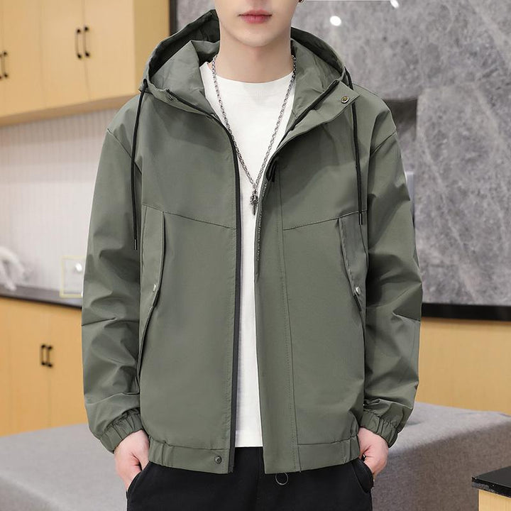 Herren leichte wind- und wasserabweisende Kapuzen-Utility-Jacke mit verdecktem Reißverschluss Drune