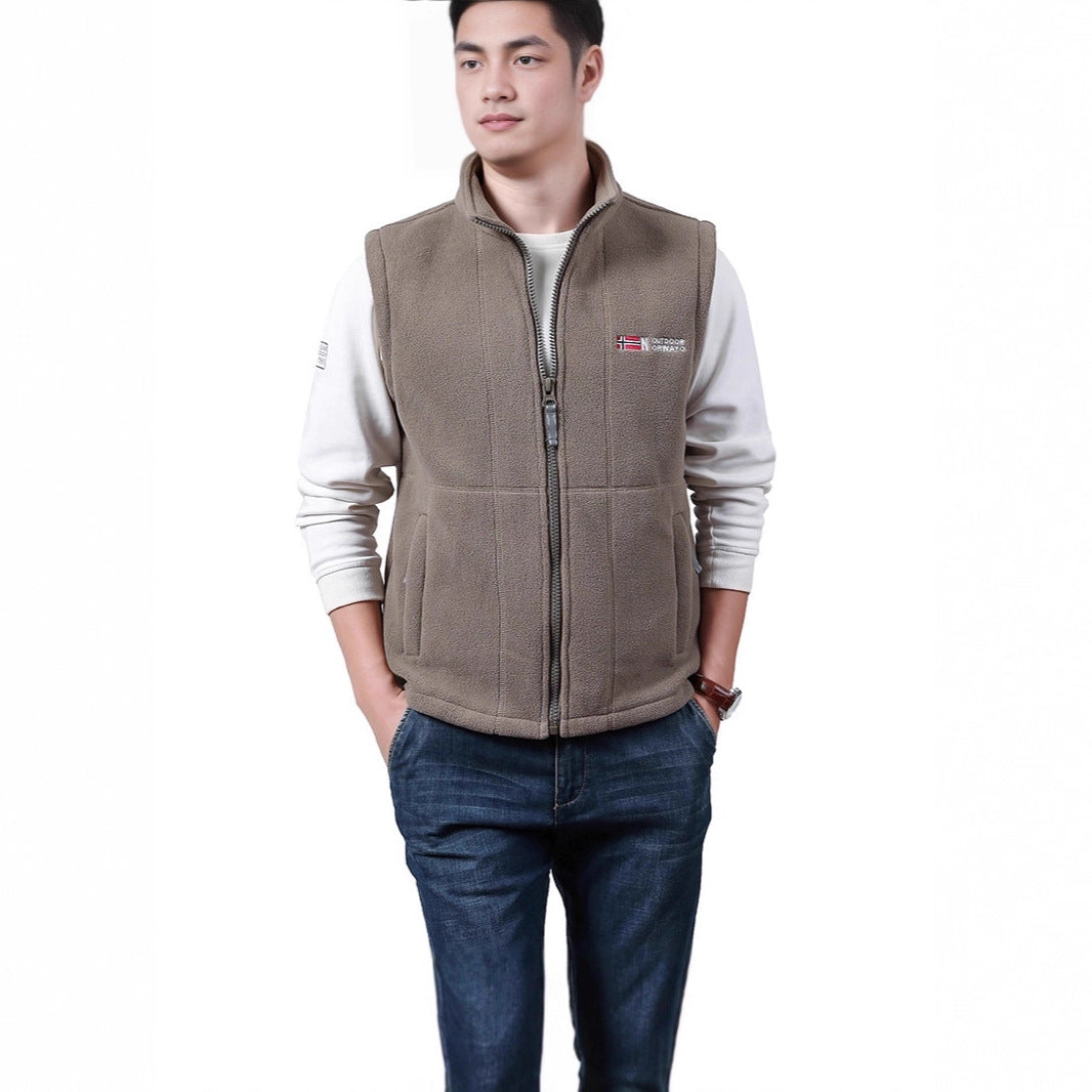 Herren Warme Fleece-Outdoorweste mit durchgehendem Reißverschluss und Stehkragen Drune