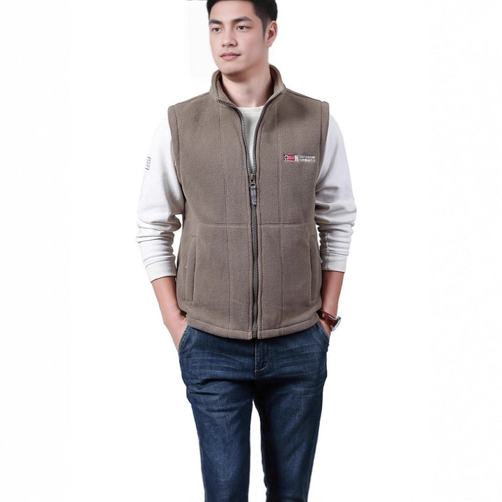 Herren Warme Fleece-Outdoorweste mit durchgehendem Reißverschluss und Stehkragen Drune