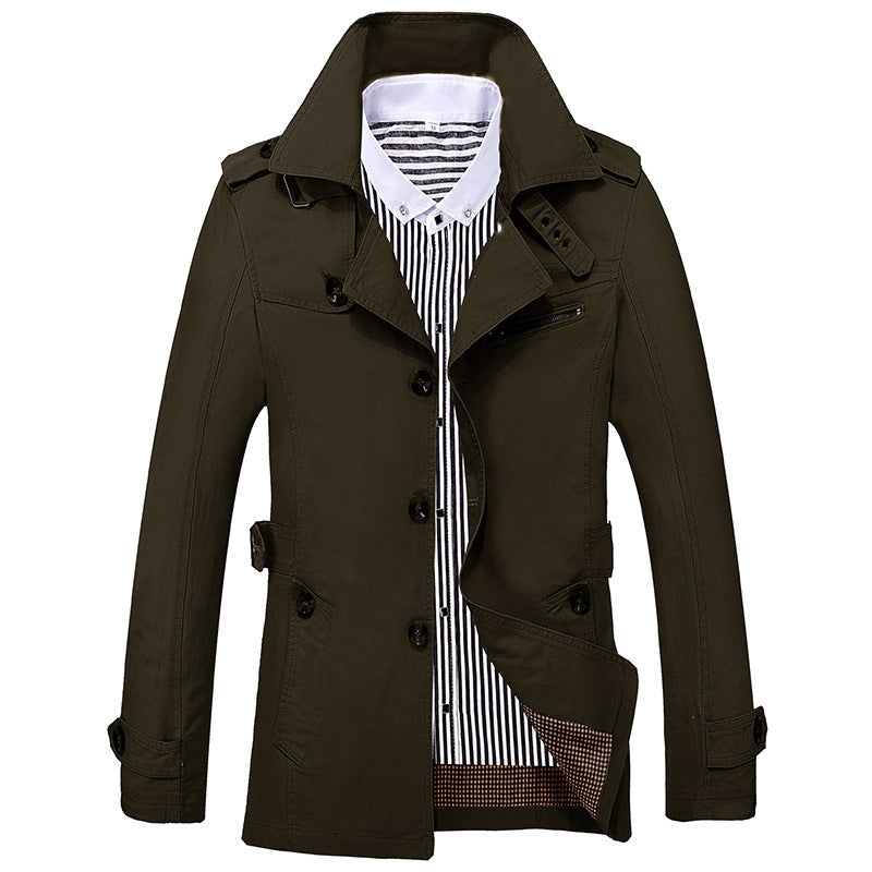 Herren leichter Baumwoll-Fieldcoat mit Hemdkragen, Epauletten und Brustreißverschluss Drune