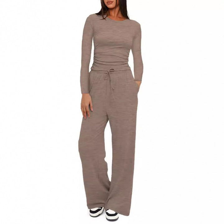 Damen Relax-Freizeithose mit extra weitem Bein, elastischem Bund und Kordelzug Drune