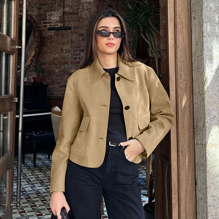 Damen Modische Wildlederjacke im lässigen Schnitt mit praktischen Taschen Drune